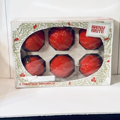 Vintage Shiny Bright Red Glitter Ornaments - Thumbnail 4