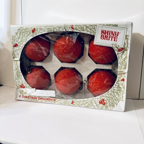 Vintage Shiny Bright Red Glitter Ornaments - Thumbnail 2