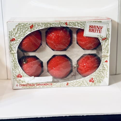 Vintage Shiny Bright Red Glitter Ornaments - Thumbnail 3