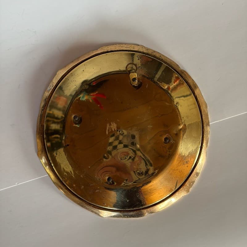 Vtg Spanish Gilt Brass Display w Fragonard Style Miniature & Red Glass Cabochons - Thumbnail 5