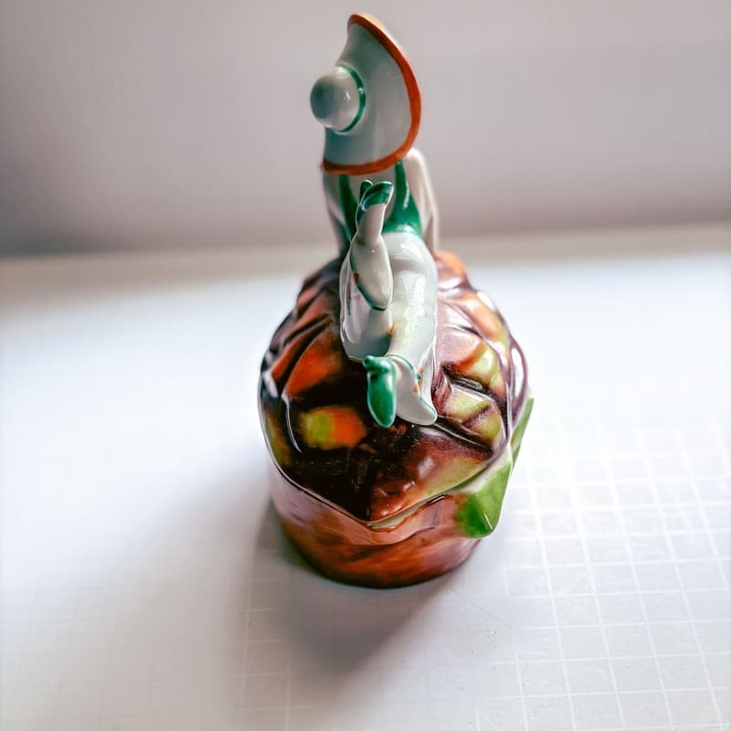 Vintage Art Deco Ceramic Lidded Powder Jar Bathing Beauty on Turtle Shell - Thumbnail 8