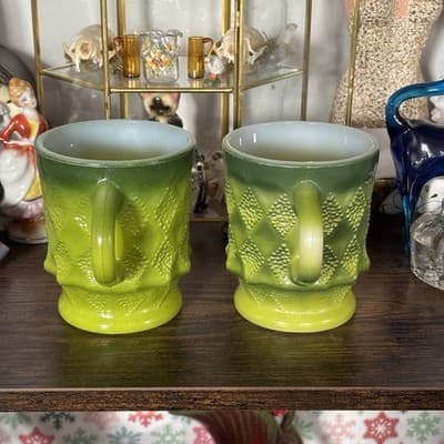 1970s Anchor Hocking Fire-King Jadeite Kimberly Mug Pair - Thumbnail 2