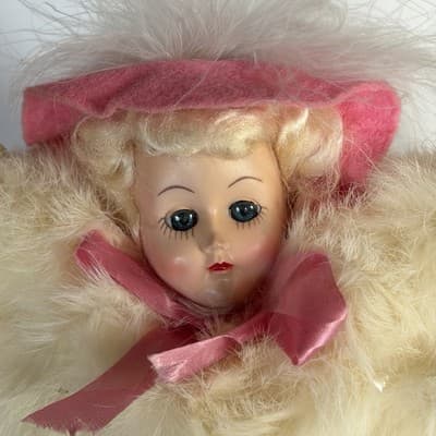 Vintage Fur w/ Doll Face Muff Warmer w/ Chain Strap – Mid Century Kitsch - Thumbnail 2