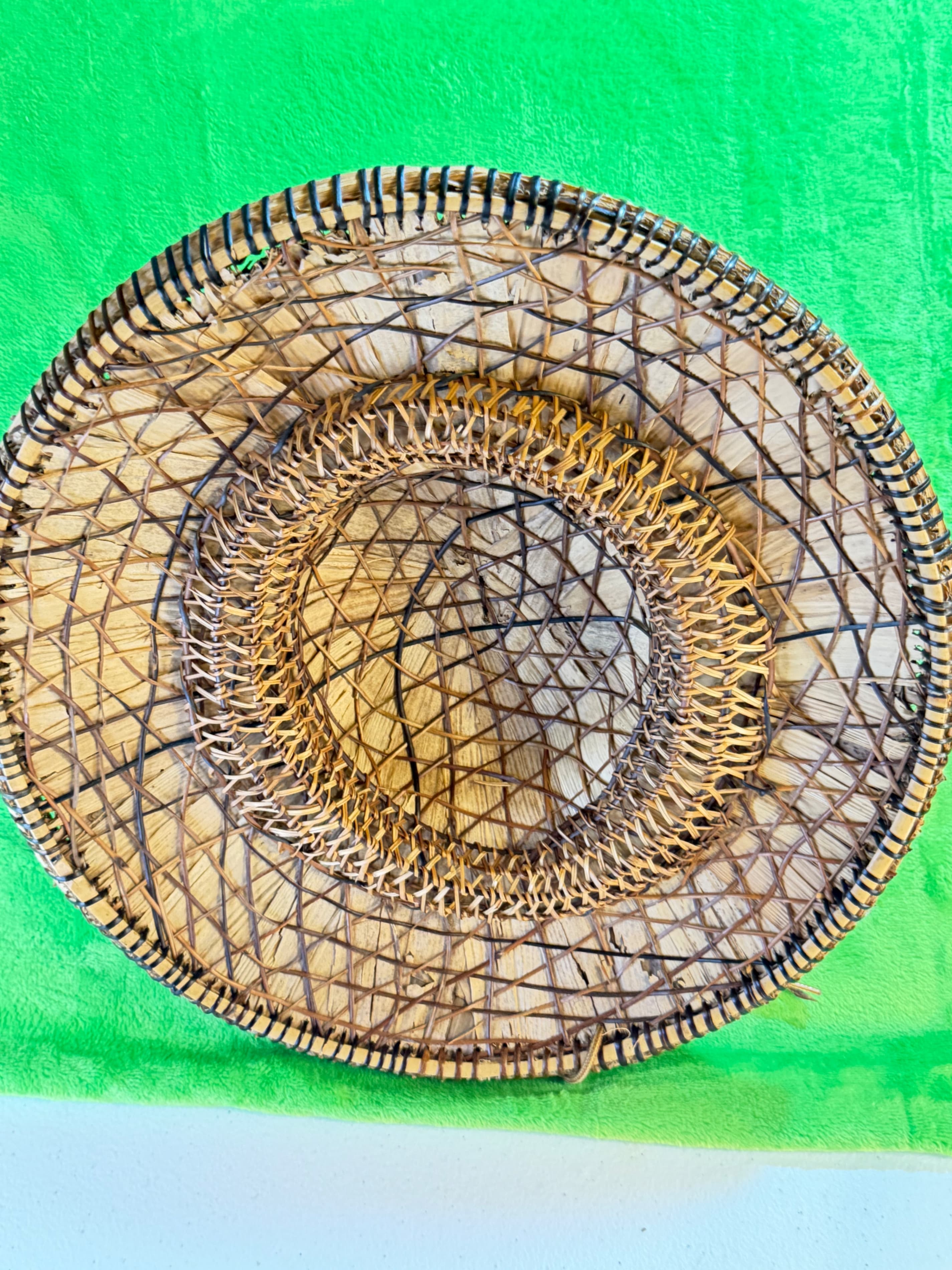 Vintage Asian Conical Bamboo Straw Hat Chinese Rice Paddy Farmer Boho Wall Decor - Thumbnail 4