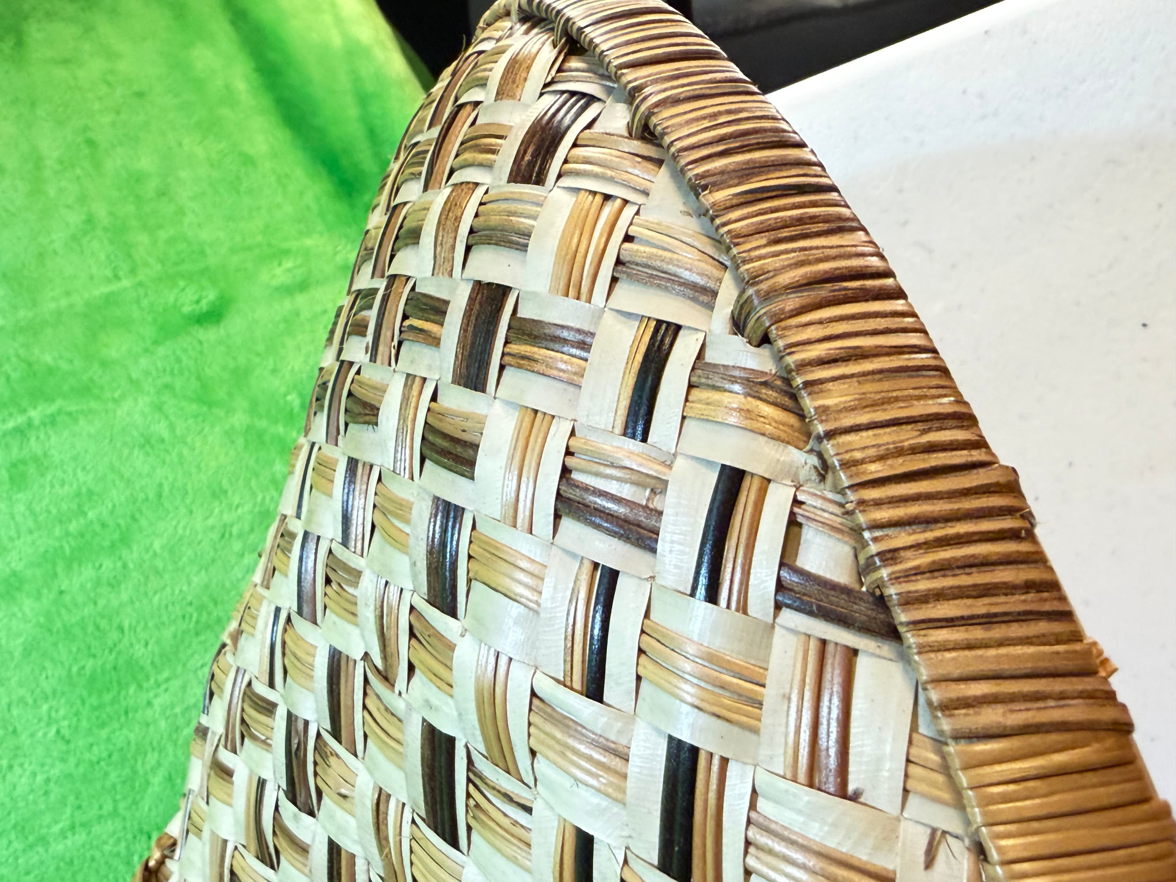 Vintage Woven Straw Bamboo Sun Hat Decorative Rosette Top Boho Wall Decor Farmer - Thumbnail 3