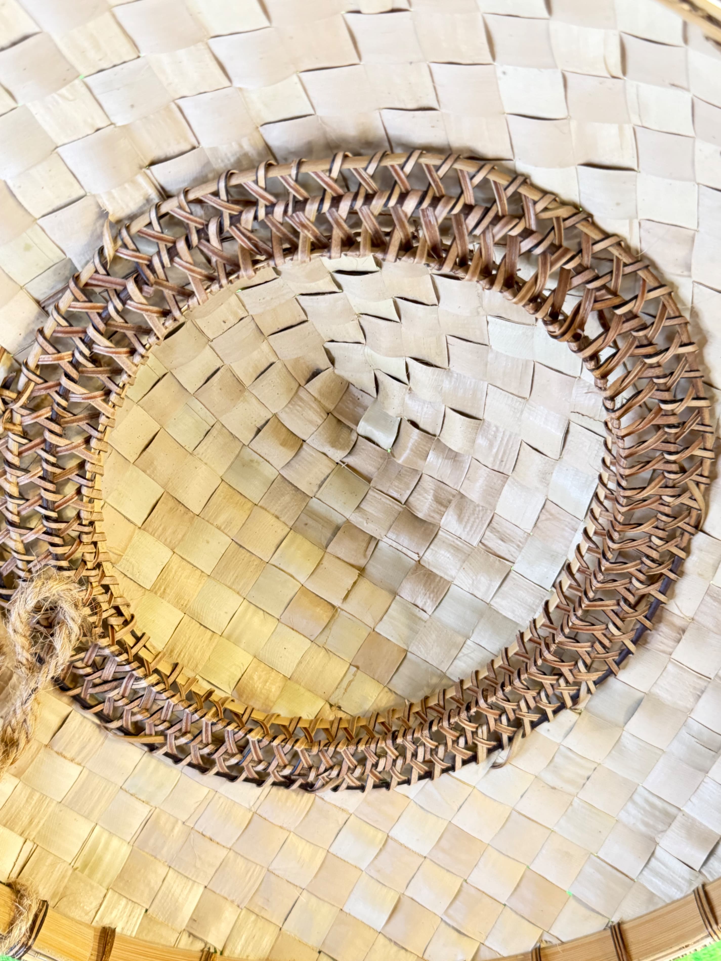 Vintage Woven Straw Bamboo Sun Hat Decorative Rosette Top Boho Wall Decor Farmer - Thumbnail 2