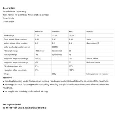 FY-G3 Ultra 3 Axis Handheld Steady Camera Gimbal For Gopro 3 10700030 - Thumbnail 2