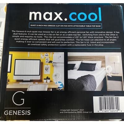 Genesis 6-Inch Clip Convertible Table-Top & Clip Fan Two Quiet Speeds - NEW - Thumbnail 5