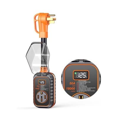 RV Surge Protector 50 Amp 18000J Smart LED Digital Voltage Monitor Waterproof - Image 1