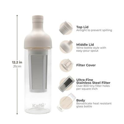 Kaffe Cold Brew Coffee Maker (38Oz / 1L) - Borosilicate Glass - Thumbnail 2