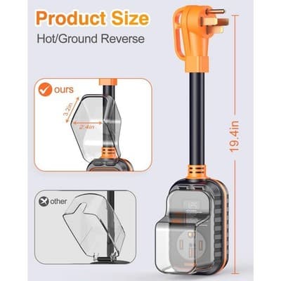 RV Surge Protector 50 Amp 18000J Smart LED Digital Voltage Monitor Waterproof - Thumbnail 3