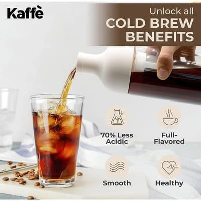 Kaffe Cold Brew Coffee Maker (38Oz / 1L) - Borosilicate Glass - Thumbnail 4