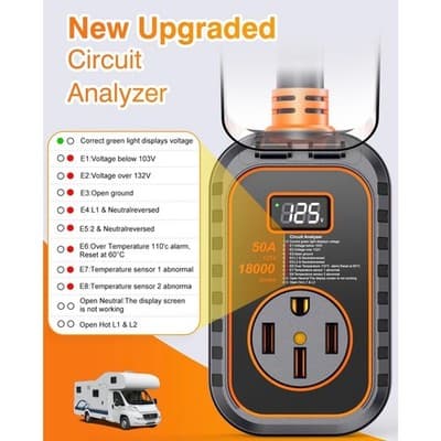 RV Surge Protector 50 Amp 18000J Smart LED Digital Voltage Monitor Waterproof - Thumbnail 2