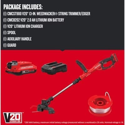 CRAFTSMAN V20 Weed Wacker Cordless, Includes 2.0 Ah Battery and Charger - Thumbnail 3