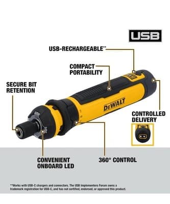 DEWALT Cordless Screwdriver USB Rechargeable with FLEXDRIVE Control (DWHT66719) - Thumbnail 2