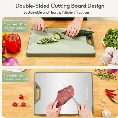 Titanium Cutting Board – Double Sided for Kitchen, Pure Titaniums/Wheat Straw - Thumbnail 3