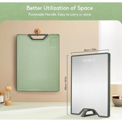 Titanium Cutting Board – Double Sided for Kitchen, Pure Titaniums/Wheat Straw - Thumbnail 2