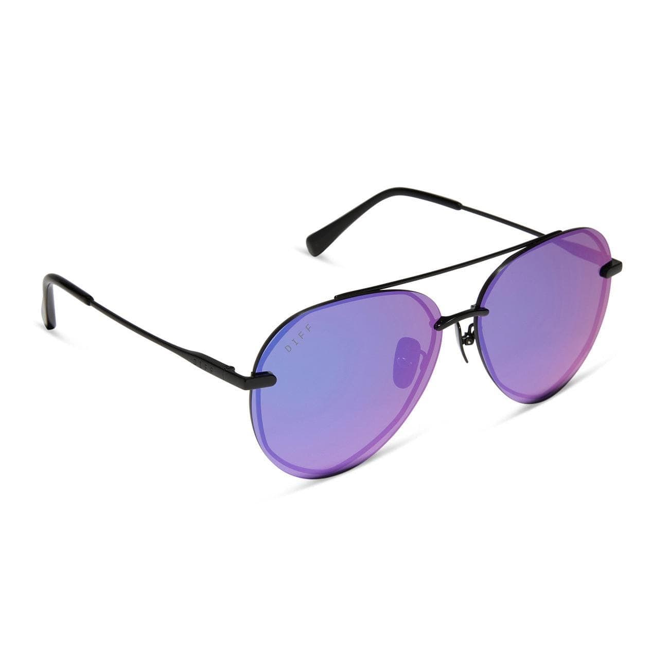 DIFF Lennox Matte Black Purple Mirror Sunglasses - Image 1