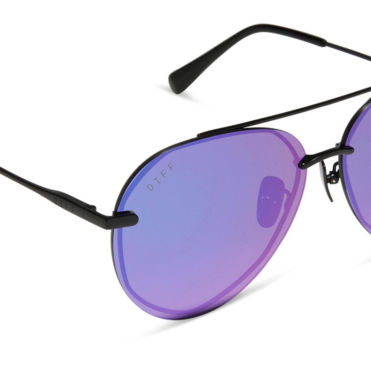 DIFF Lennox Matte Black Purple Mirror Sunglasses - Thumbnail 2