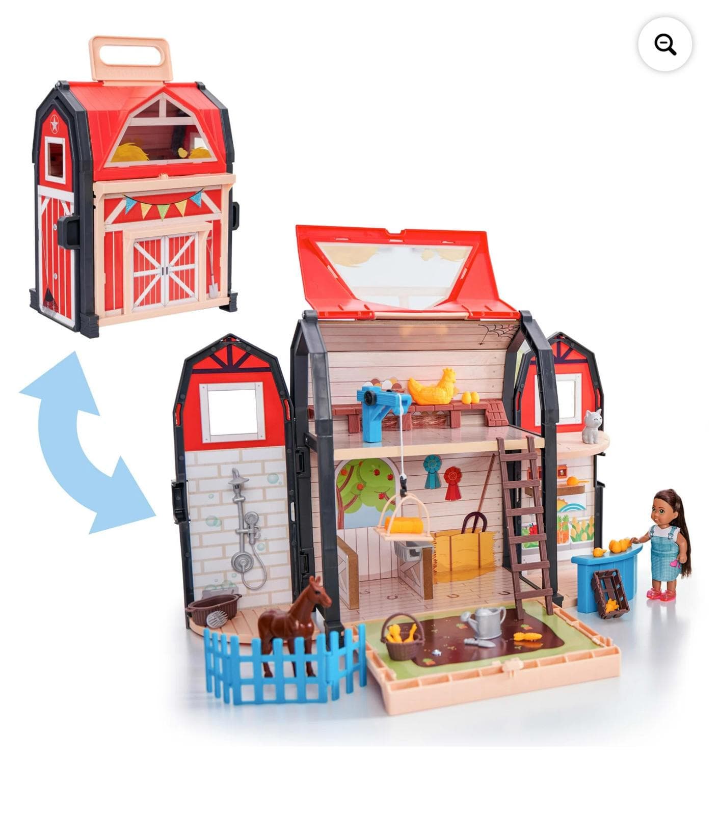 KidKraft Tote-ables Portable Barn Dollhouse with Doll Included, 30 Accessories - Thumbnail 2