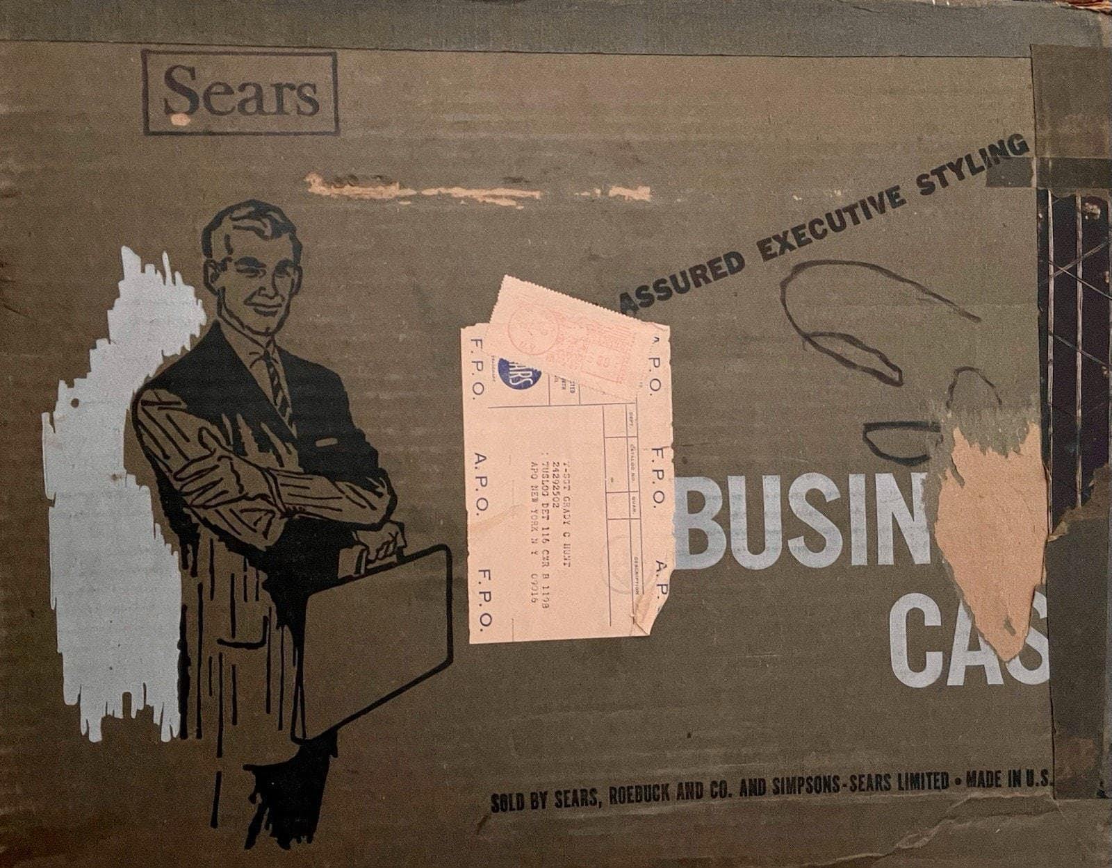 Vintage Sears Briefcase, Black 1950s with Key and Original Box - Thumbnail 2