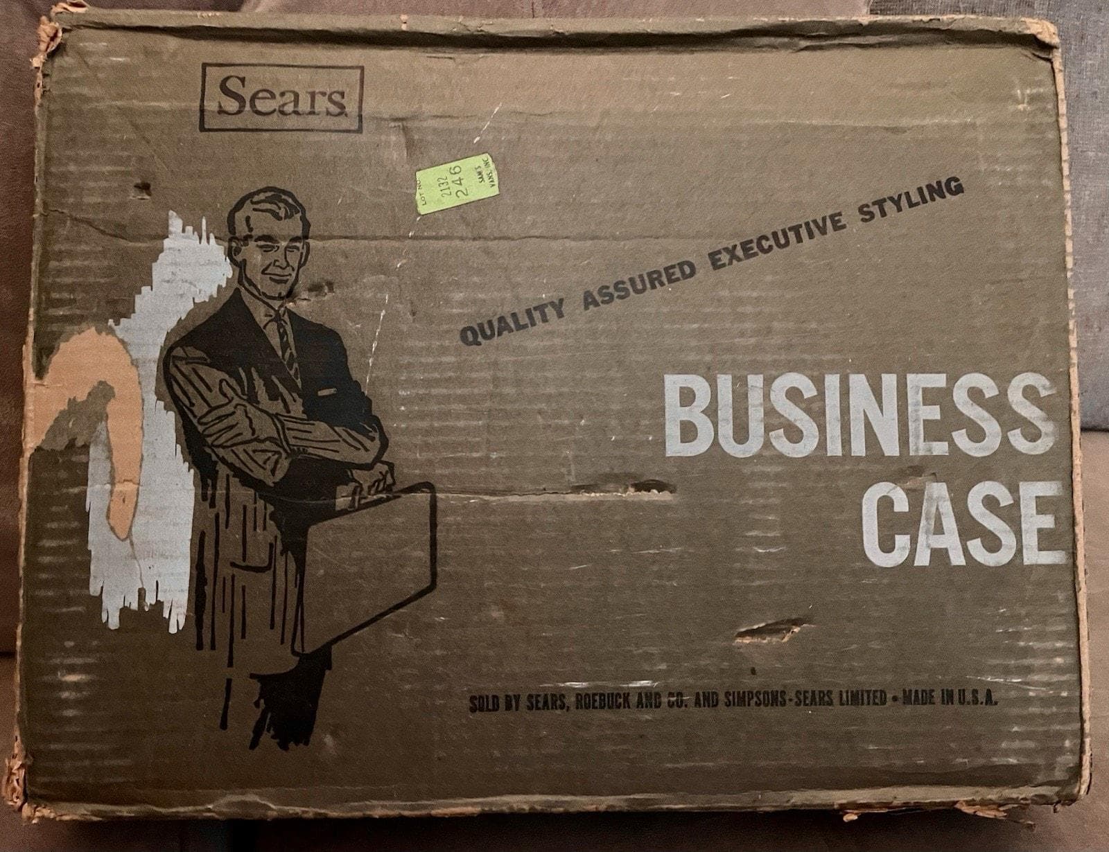 Vintage Sears Briefcase, Black 1950s with Key and Original Box