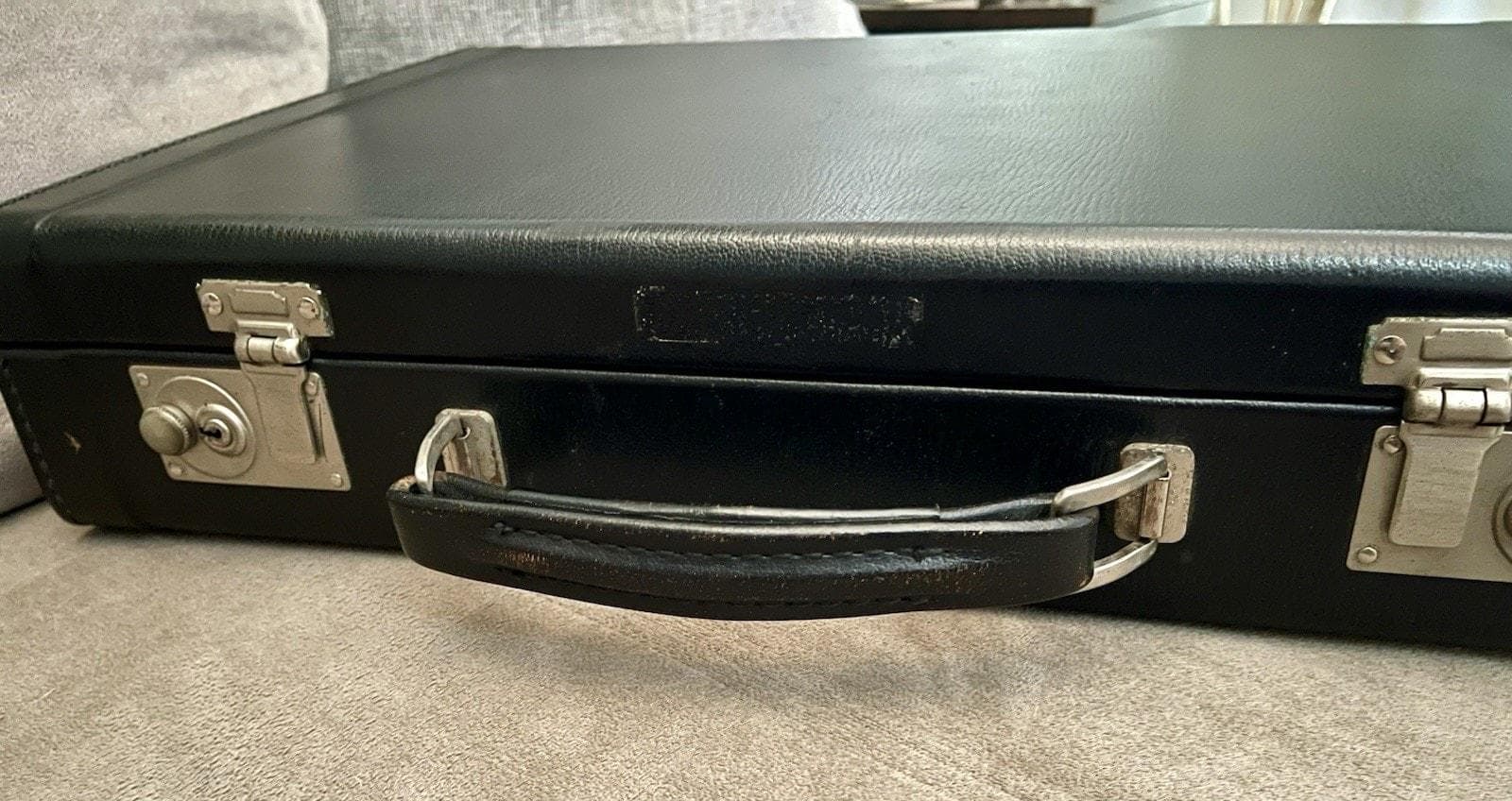 Vintage Sears Briefcase, Black 1950s with Key and Original Box - Thumbnail 3