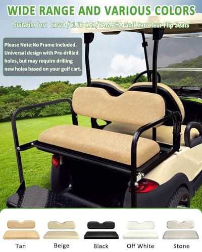 HEOHOU Universal Rear Replacement Cushions for Golf Cart Flip Rear Seat,Golf Cart Back Seat for EZGO TXT RXV ST for ST Sport for Valor Models for Club Car,Seat Bottom Cushion and Back Cushion Set - Tan
