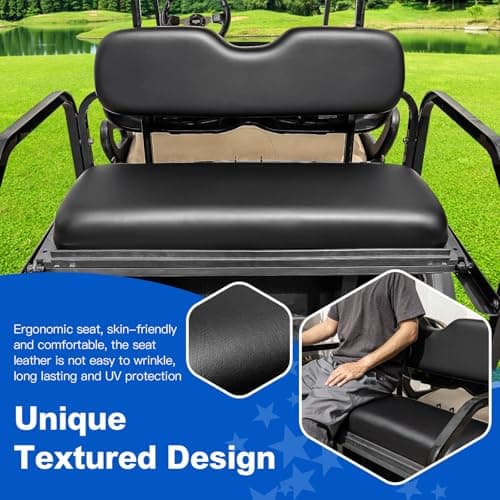 NOKINS Golf Cart Rear Seat Replacement Cushion, Universal Back Seat Cushions for Yamaha/EZGO TXT/RXV/Club Car Precedent/DS, Waterproof Vinyl Leather & Memory Foam - Black - Image 1