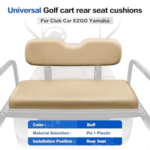 NOKINS Golf Cart Rear Seat Replacement Cushion, Universal Back Seat Cushions for Yamaha/EZGO TXT/RXV/Club Car Precedent/DS, Waterproof Vinyl Leather & Memory Foam - Buff - Image 1
