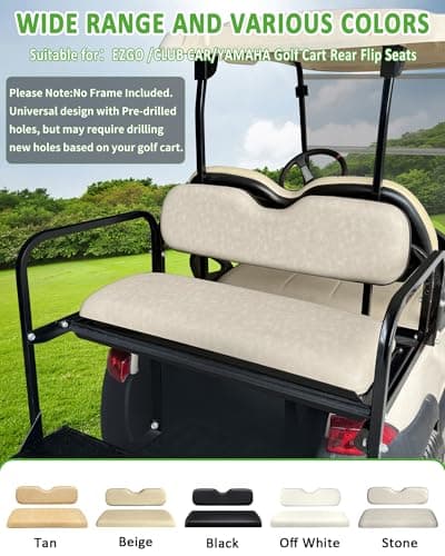 HEOHOU Universal Rear Replacement Cushions for Golf Cart Flip Rear Seat,Golf Cart Back Seat for EZGO TXT RXV ST for ST Sport for Valor Models for Club Car,Seat Bottom Cushion and Back Cushion Set - Stone Beige - Image 1