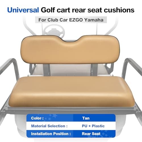 NOKINS Golf Cart Rear Seat Replacement Cushion, Universal Back Seat Cushions for Yamaha/EZGO TXT/RXV/Club Car Precedent/DS, Waterproof Vinyl Leather & Memory Foam - Tan - Image 1