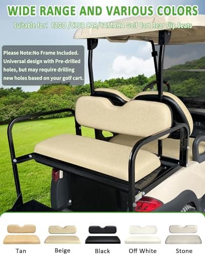 HEOHOU Universal Rear Replacement Cushions for Golf Cart Flip Rear Seat,Golf Cart Back Seat for EZGO TXT RXV ST for ST Sport for Valor Models for Club Car,Seat Bottom Cushion and Back Cushion Set - Beige