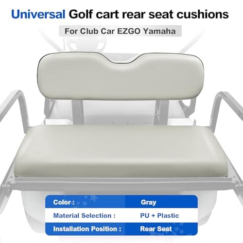 NOKINS Golf Cart Rear Seat Replacement Cushion, Universal Back Seat Cushions for Yamaha/EZGO TXT/RXV/Club Car Precedent/DS, Waterproof Vinyl Leather & Memory Foam - Gray