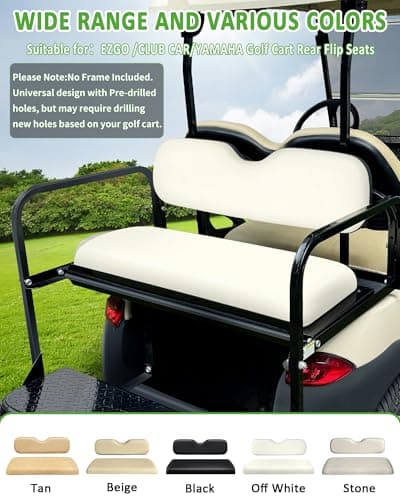 HEOHOU Universal Rear Replacement Cushions for Golf Cart Flip Rear Seat,Golf Cart Back Seat for EZGO TXT RXV ST for ST Sport for Valor Models for Club Car,Seat Bottom Cushion and Back Cushion Set - Off White - Image 1