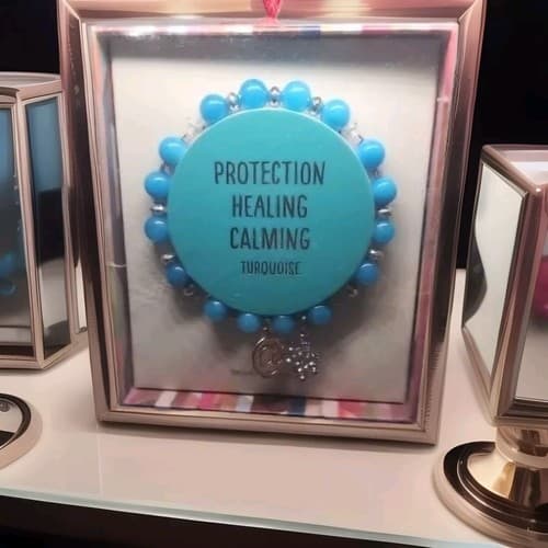 Protection, Healing And Calming. Turquoise Stretch Bracelet W/ @ & # Charm NIB - Image 1