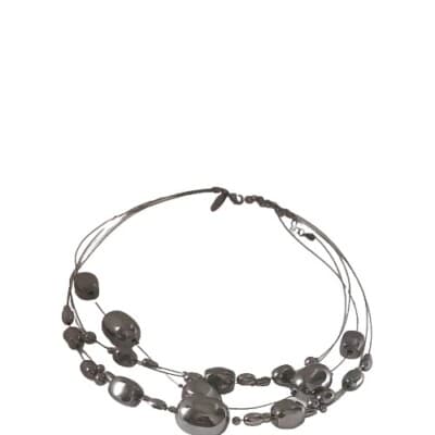 Avenue Silver-Tone Gray Faceted Teardrop Bead Station Wire Necklace 3Layers 18in - Thumbnail 5