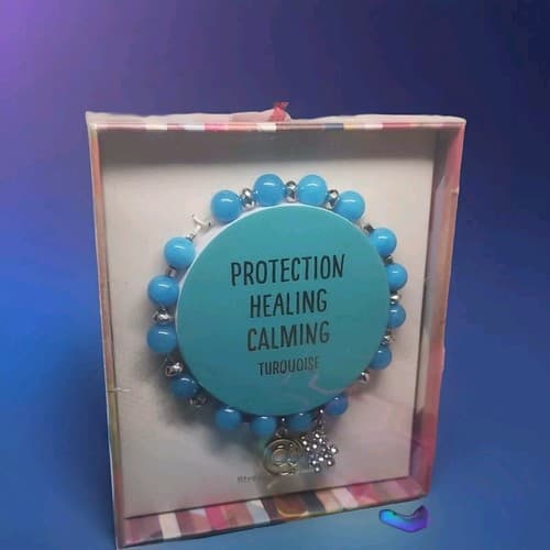 Protection, Healing And Calming. Turquoise Stretch Bracelet W/ @ & # Charm NIB - Thumbnail 2