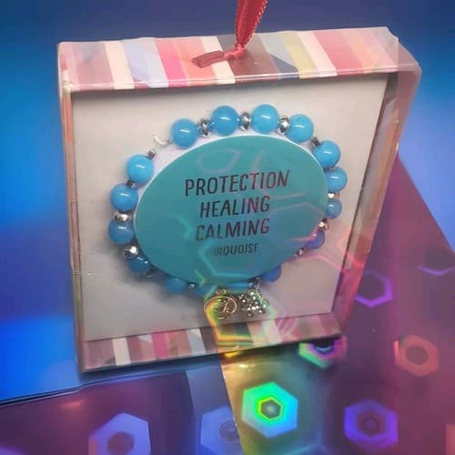 Protection, Healing And Calming. Turquoise Stretch Bracelet W/ @ & # Charm NIB - Thumbnail 4