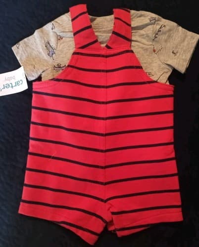 Carters Baby Boy Red overalls Undershirt set Size 12M - Thumbnail 2