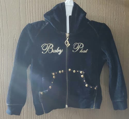 BABY PHAT Girlz Authentic Vintage Black Pullover Cold Shoulder Hoodie 2t "HTF". - Image 1