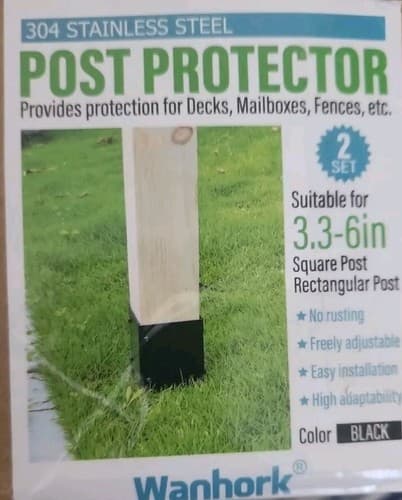 Post Protector Stainless Steel Post Sleeve Fits 3.3-6 Inch Wood & Metal Black. - Thumbnail 3