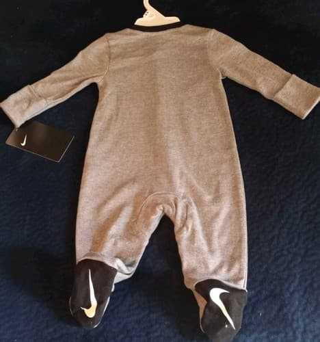 Nike Baby Boys Striped Footed Coverall Dark Gray Heather Sz 3M - NWT - Thumbnail 2