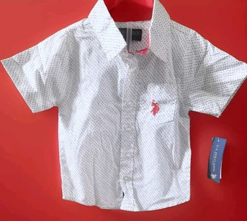 U.S. Polo Assn Boys Sz 2T Toddler White Shirt Red Pony Button Down Short Sleeve - Image 1