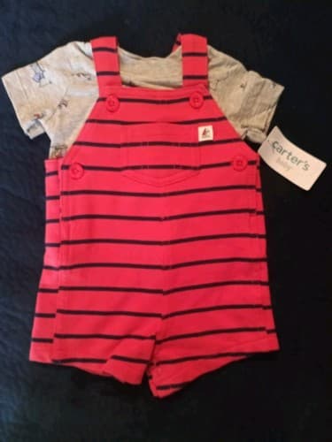 Carters Baby Boy Red overalls Undershirt set Size 12M - Image 1