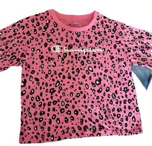 New! Girl's Champion Pink Cheetah Print Pullover Crew Shirt Size XL. - Image 1