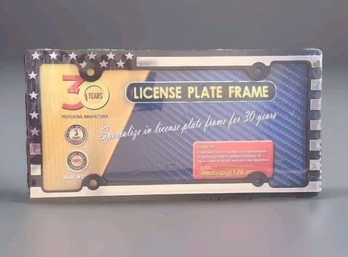 AMERICAN FLAG METAL CAR LICENSE PLATE FRAME. U.S.A. Hardware/Shockproof Pad 2pk. - Image 1