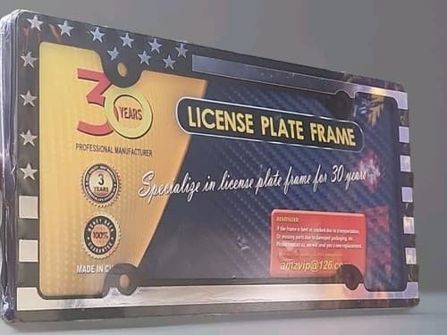 AMERICAN FLAG METAL CAR LICENSE PLATE FRAME. U.S.A. Hardware/Shockproof Pad 2pk. - Thumbnail 5