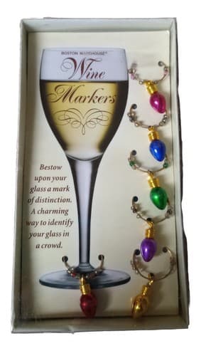 Boston Warehouse Light Bulbs Drink Wine Glass Charms Marker Christmas "Vintage" - Image 1