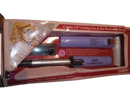 New Vtg 1993 Conair Cordless Curls Combo 3/4" Curling Iron Hot Brush w/ STEAM - Image 1